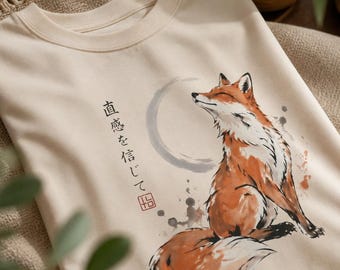 Sudadera con estampado de zorro estilo japonés / Ropa artística con motivos de animales en acuarela / Studio ILTO