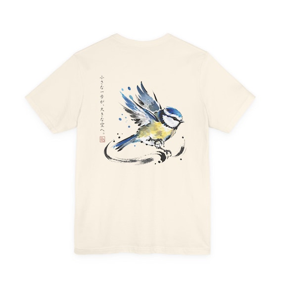 Blue Tit Watercolor Bird T-Shirt | Japanese Brushstroke Illustration