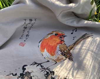Sudadera con capucha con ilustración de petirrojo japonés / Sudadera con capucha con ilustración de petirrojo europeo / Studio ILTO