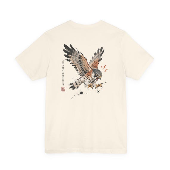 Hawk Illustration Tee | Japanese Brushstroke Kestrel Back Graphic