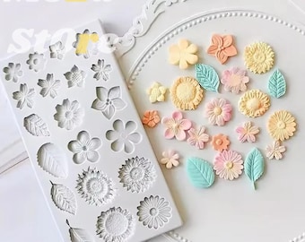 Floral Silicone Mold | Sunflower, Rose, Daisy, Leaf Fondant & Chocolate Baking Decorations