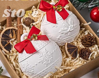 Christmas Candle Jar Silicone Mold | Round Berry & Snowflake Relief Mold