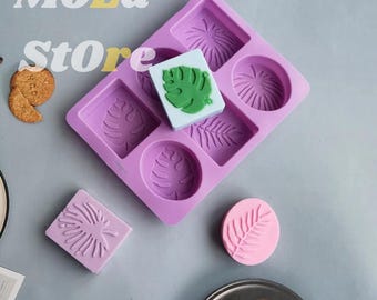 6 Cavity Botanical Leaf Silicone Soap Mold, Oval Square Bath Craft Tool