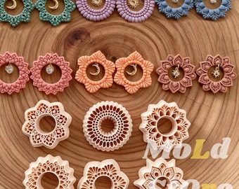 Mandala Clay Cutter Set | Boho Floral Embossed Earring Molds, Pottery Jewelry Tool