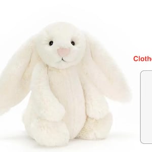 May include: A cream-colored plush rabbit toy with long floppy ears, dark eyes, and a soft pink nose. A measurement graphic indicates a height of 9.1 inches. The text "Clothes Only" appears next to a rectangular outline of a clothing tag.