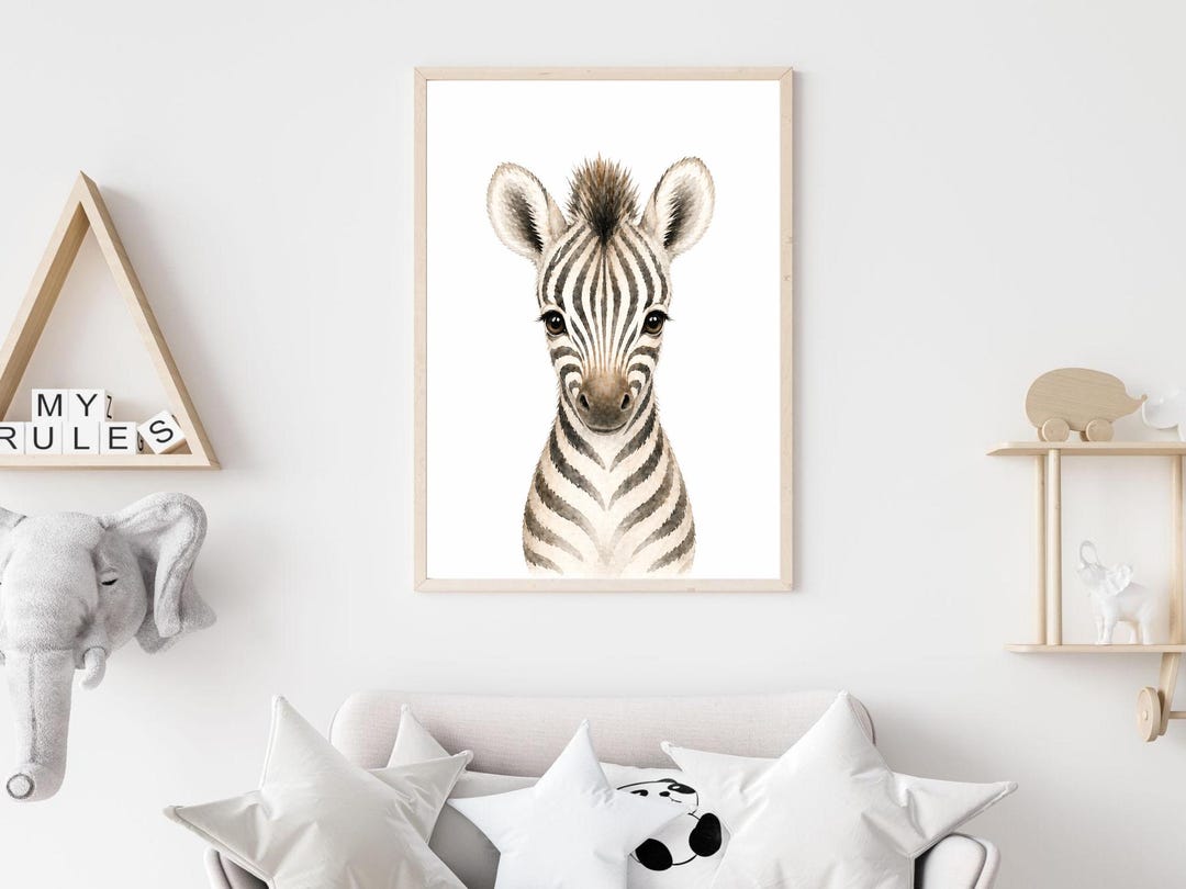Minimal Safari Zebra Nursery Wall Art Kids Room Decor Baby Animal ...