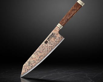 Damast Kochmesser mit Geschenkbox aus Holz, Handgemachtes Küchenmesser