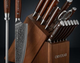 Handgefertigtes Damast-Küchenmesser-Set mit Holzkiste, professionelle Kochwerkzeuge