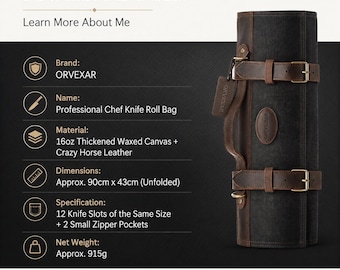 Professionelle Messerrolle, Aufbewahrungstasche für Kochmesser, Messerrolle im Lederstil mit Geschenkbox, Kulinarische Werkzeugtasche, ORVEXAR Chefgeschenk
