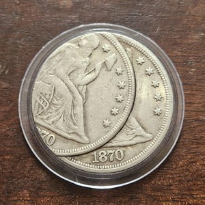 Amerikansk handelsdollar 1870 Fel Historiskt mynt / Omslag för samlare