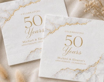 50. Goldenes Jubiläum Servietten, Personalisierte Gold Marmor Papier Servietten, Elegante Hochzeitsfeier Dekor Gefälligkeiten