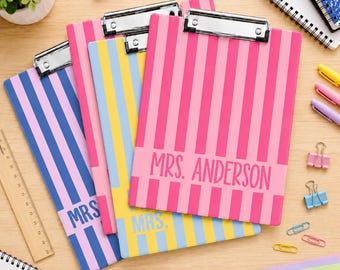 Personalized Teacher Clipboard, Custom Name Acrylic Clipboard, Striped School Supplies, Back to School Teacher Gift