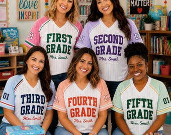 Custom Teacher Football Jersey, Personalized Name Number Jersey, Custom Grade Level Shirt, First Grade Teacher Gift