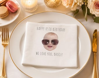 Gepersonaliseerde kinderverjaardagsservetten, aangepaste gezichtsfeestservetten, servetten 5e verjaardag, naambericht feestdecor
