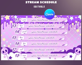 Candy Spooks Editable Stream Schedule Canva Template, Weekly Live, Editable Canva, Gaming Graphics, Cute Skull Theme, Floating Sparkles