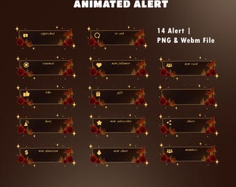 Flaming Roses Animated Twitch Alerts, Alert Bundle PNG WebM, Romantic Fantasy, Luxury Brown, Eternal Flame, Dark Scarlet, Royal Crimson