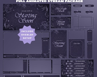 Shadow Petals Animated Stream Package, Stream Layout, OBS Setup Kit, Purple Floral Galaxy Twitch, Lavender Dream Overlay, Cute Elegant