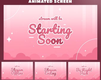 Rosy Cloud Animated Twitch Overlay Pastel, Stream Starting Soon, Soft Aesthetic Stream Package for OBS, Pink Pastel Stream Overlay Animated