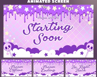 Candy Spooks Animated Twitch Overlay, Dripping Slime Effect, Soft Purple Color Palette, Cute Skull Decorations, Pastel Goth Theme, OBS Ready