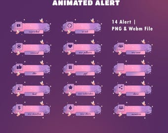 Butterfly Haze Animated Twitch Alerts Pack, OBS Setup,14 Alert Bundle PNG WebM, Follower Sub Donation Raid Alerts, Galaxy Animated Alerts
