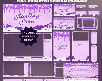 Candy Spooks Full Animated Stream Package Twitch Overlay, Purple Kawaii Overlay, Pastel Goth, Consistent branding, Dripping Slime Effect