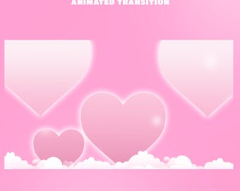 Love Clouds Animated Stream Transition Overlay, Cute Aesthetic Scene Transition, Kawaii Pink Heart Twitch Overlay, Cute Girly, Hearts Theme