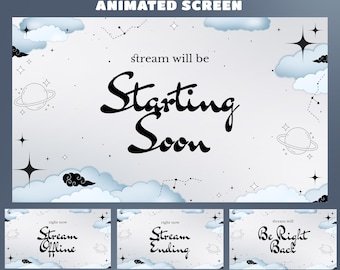 Cosmic Clouds Animated Twitch Overlay, Starting Soon, Stream Ending, Offline, Soft Clouds, Planet Theme, Starry Night Sky, Constellation Art