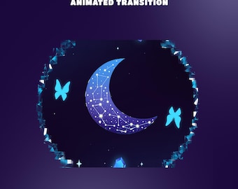 Starlit Crystals Animated Stream Transition Overlay, Cute Aesthetic Scene Transition, Blue Purple Night Sky, Cute Moon Butterfly Twitch