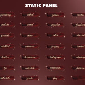 Crimson Vortex Twitch-panelpaket, sött kawaii Stream-panelpaket, statiska overlay-paneler för Twitch Om mig, lyxigt rött, pauslayout
