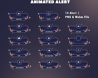 Moonlight Candle Animated Twitch Alerts Pack, OBS Setup,14 Alert Bundle PNG WebM, Follower Sub Donation Raid, Cozy Night Sky, Mystical Night