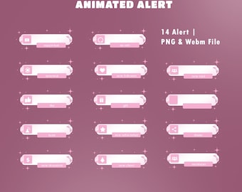 Starry Hearts Animated Twitch Alerts, Alert Bundle PNG WebM, Feminine Stream Branding, Beginner Friendly Setup, Sparkle Effects, Soft Pink