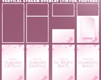 Starry Hearts Full Animated Stream Overlay TikTok YouTube, OBS Setup, Mobile Streaming Layout, Vertical Overlay, Soft Pink Color Palette