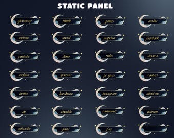 Moonlight Dream Twitch Panels Pack, Cute Kawaii Stream Panel, Soft Elegant Design, Navy Blue Aesthetic, Luxury Gold Details, Dreamy Clouds