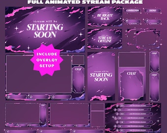 Nebula Streak Animated Stream Package, Dreamy Night Twitch Stream Overlay, Stream Layout, OBS Setup Kit, Purple Galaxy Twitch Overlay