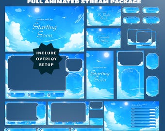 Vast Sky Animated Stream Package, Stream Layout, OBS Streamlab Setup Ready, Dreamy Blue Sky Twitch Overlay, Cute Cloud, Soft Blue Gaming