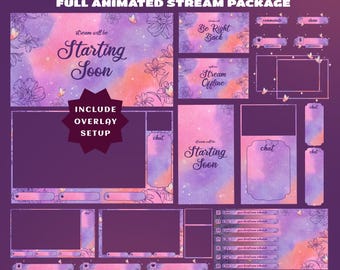 Butterfly Haze Full Animated Stream Package Twitch Overlay, Cute Pastel Galaxy Floral Theme, Full Stream Kit, Cozy Gamer Setup, DreamyPastel