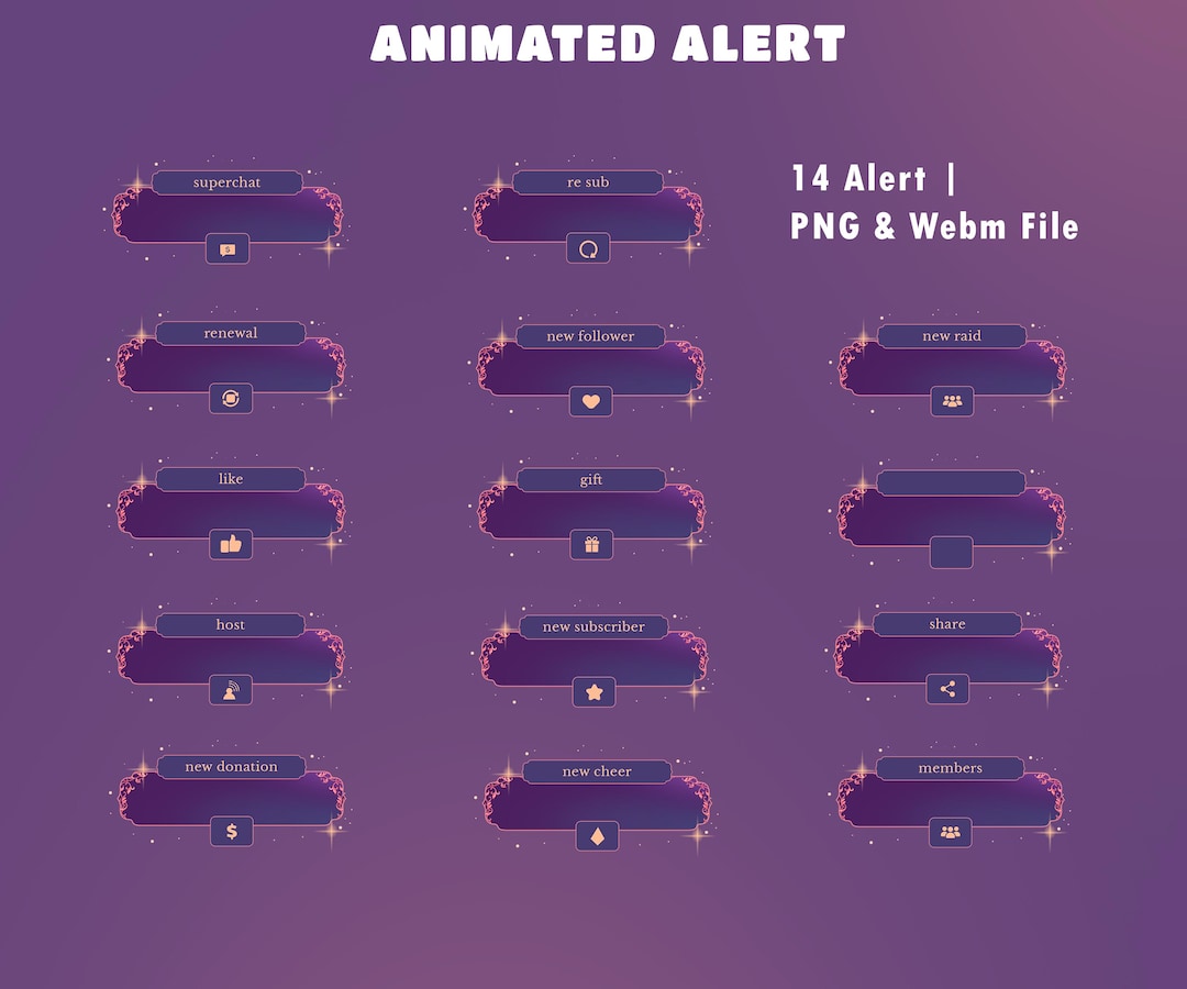 Starry Frame Animated Twitch Alerts Pack, OBS Setup,14 Alert Bundle PNG ...
