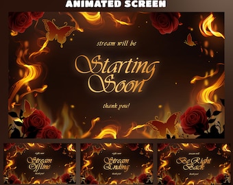 Flaming Roses Animated Twitch Overlay, Amber Gold Graphics, Rose Gold Inspired Theme, Royal Gothic, Romantic Red, Ember Glow, Eternal Flame
