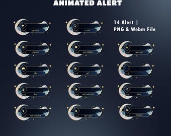 Moonlight Dream Animated Twitch Alerts Pack, OBS Setup, Alert Bundle PNG WebM, Astrology Enthusiasts, Cozy Streamers, Luxury Stream Branding