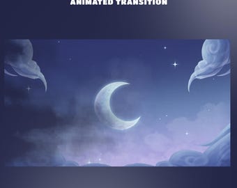 Moonveil Sky Animated Stream Transition Overlay, Cute Aesthetic Scene Transition, VTuber Overlay, Dreamy Blue Purple, Moon Night Twitch