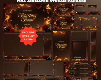 Flaming Roses Animated Stream Package, Stream Layout, OBS Streamlab Setup Ready, Luxury Gothic Rose Flame, Elegant Rose Fire Twitch Overlay