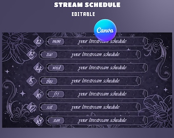 Shadow Petals Editable Stream Schedule Canva Template, OBS Setup, Weekly Live  Schedule, Luxury Purple Aesthetic,Dreamy Violet Galaxy Floral