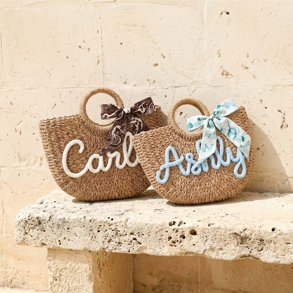 Personalized Straw Beach Tote Bag,Custom Name Embroidered Tote,Bridesmaid Gift,Girls Trip Beach Bag,Vacation Tote,Summer Resort Tote