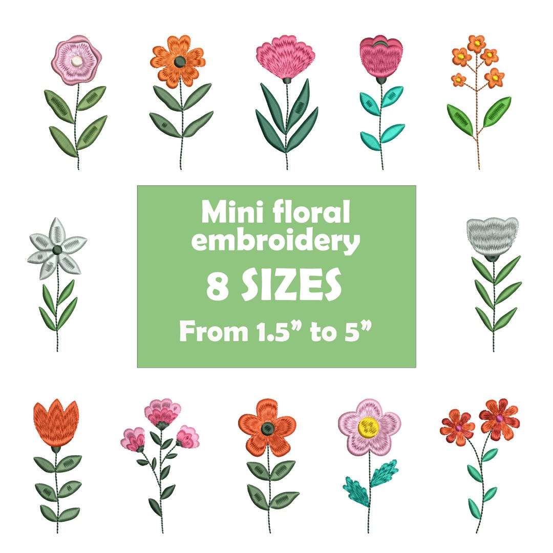 Mini Floral Machine Embroidery Design Bundle, Satin Stitch Flower ...