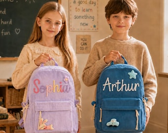 Personalized Corduroy Backpack • Back to School Gift for boys and girls & Girls • Custom Name Kids School Bag • Back to School • Kid Gift