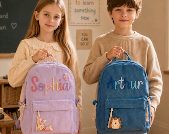 Mochila de pana personalizada • Regalo de regreso a clases para niños y niñas • Mochila escolar infantil con nombre personalizado • Regreso a clases • Regalo para niños