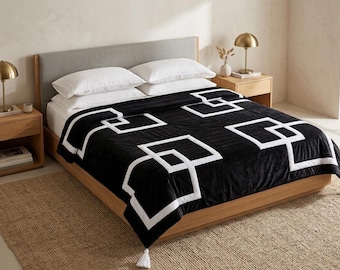 Black And White Velvet quilt Velvet Comforter, King Quilt, Queen Quilt, Twin Quilts, Bedding Quilts, Velvet Quilt, Pick Stitch Bedding Gift.