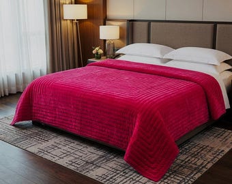 Fuchsia Velvet quilt Velvet Comforter, King Quilt, Queen Quilt, Twin Quilts, Bedding Quilts, Velvet Quilt, Pick Stitch Bedding Gift.
