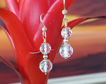 Faceted Clear Swarovski Quartz Crystal Dangle Earrings, Perfect for day or evening wear, Lightweight and comfortable,  14 KT Gold Fill