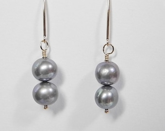 Silver Pearl Dangle Earring with 14 KT Gold Fill Ear Wire, Perfect go-to Earrings, Gift for Mom, Lightweight and Comfortable